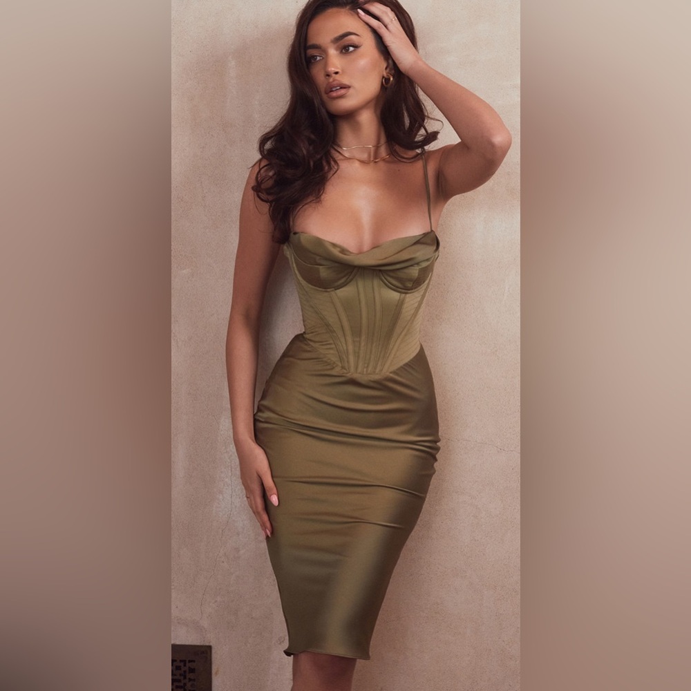 House of CB Olive Green Corset Midi Dress